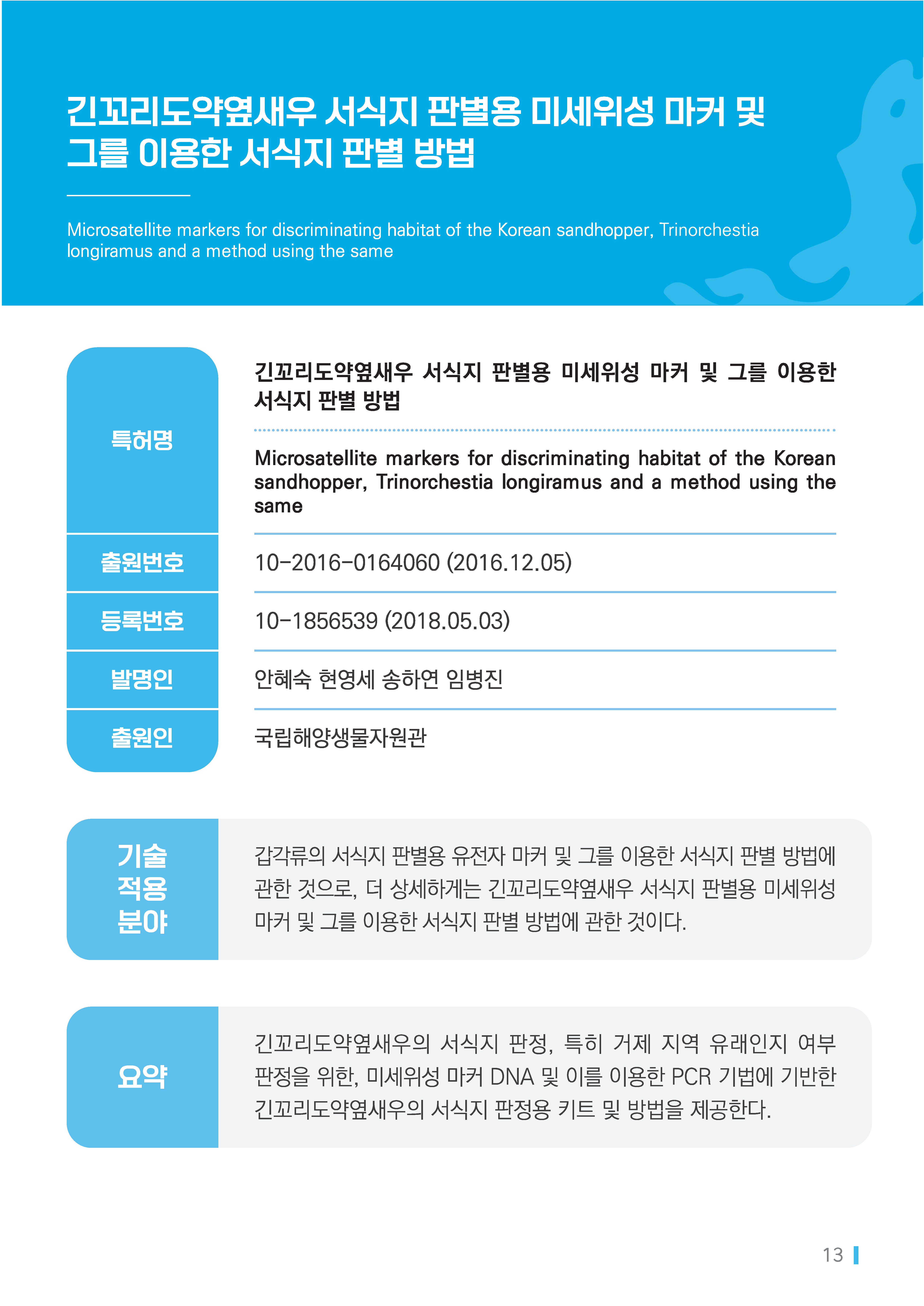 긴꼬리도약옆새우 서식지 판별용 미세위성 마커 및 그를 이용한 서식지 판별 방법 대표이미지