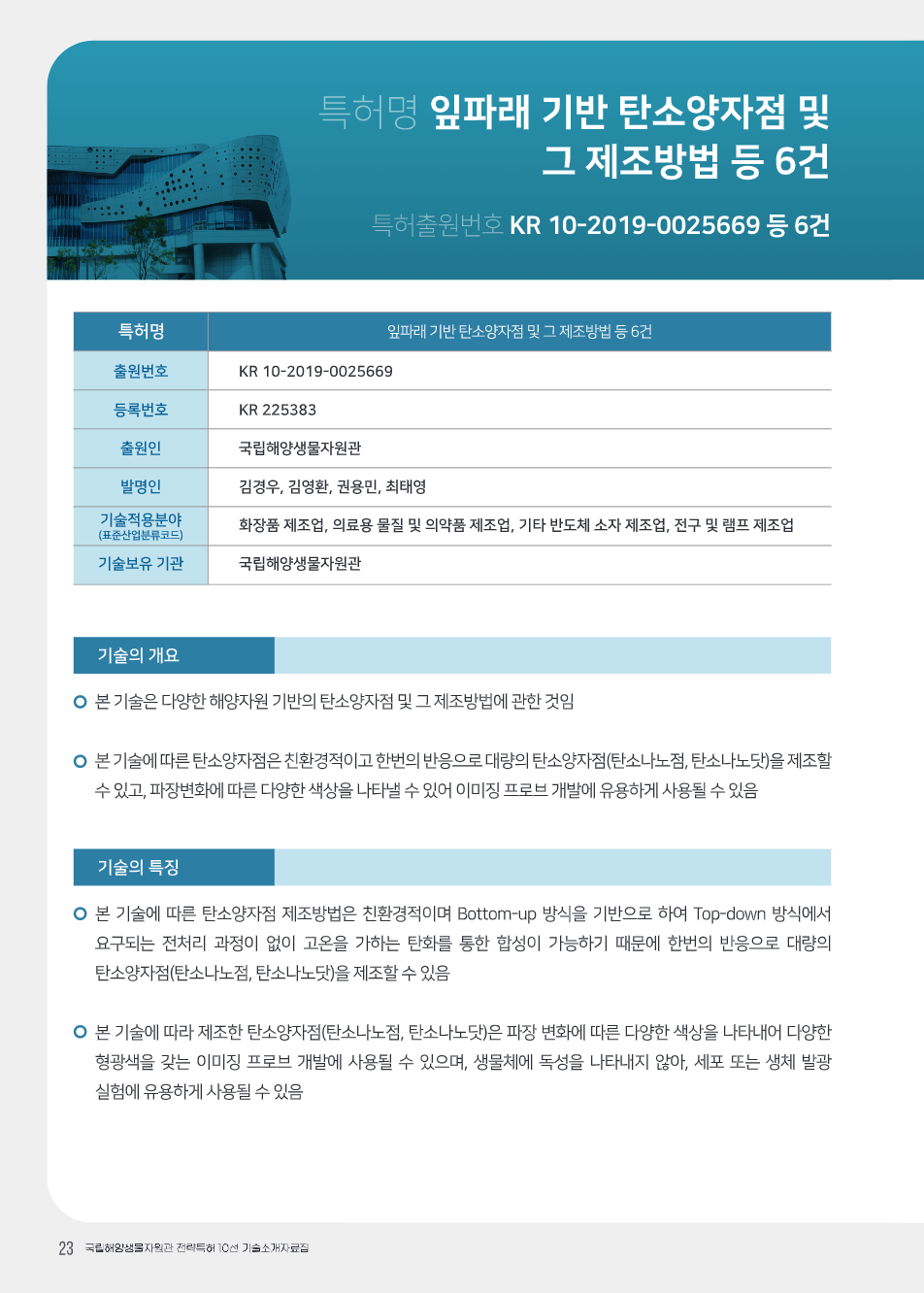 잎파래 기반 탄소양자점 및 그 제조방법 등 6건 대표이미지